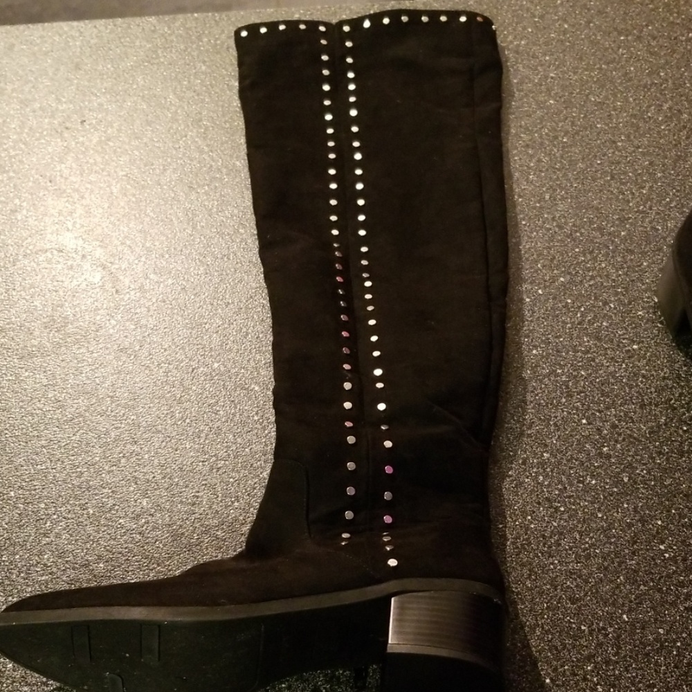 Over the knee black suede silver studded boots